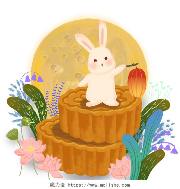 中秋佳节可爱兔子月球月饼免抠素材